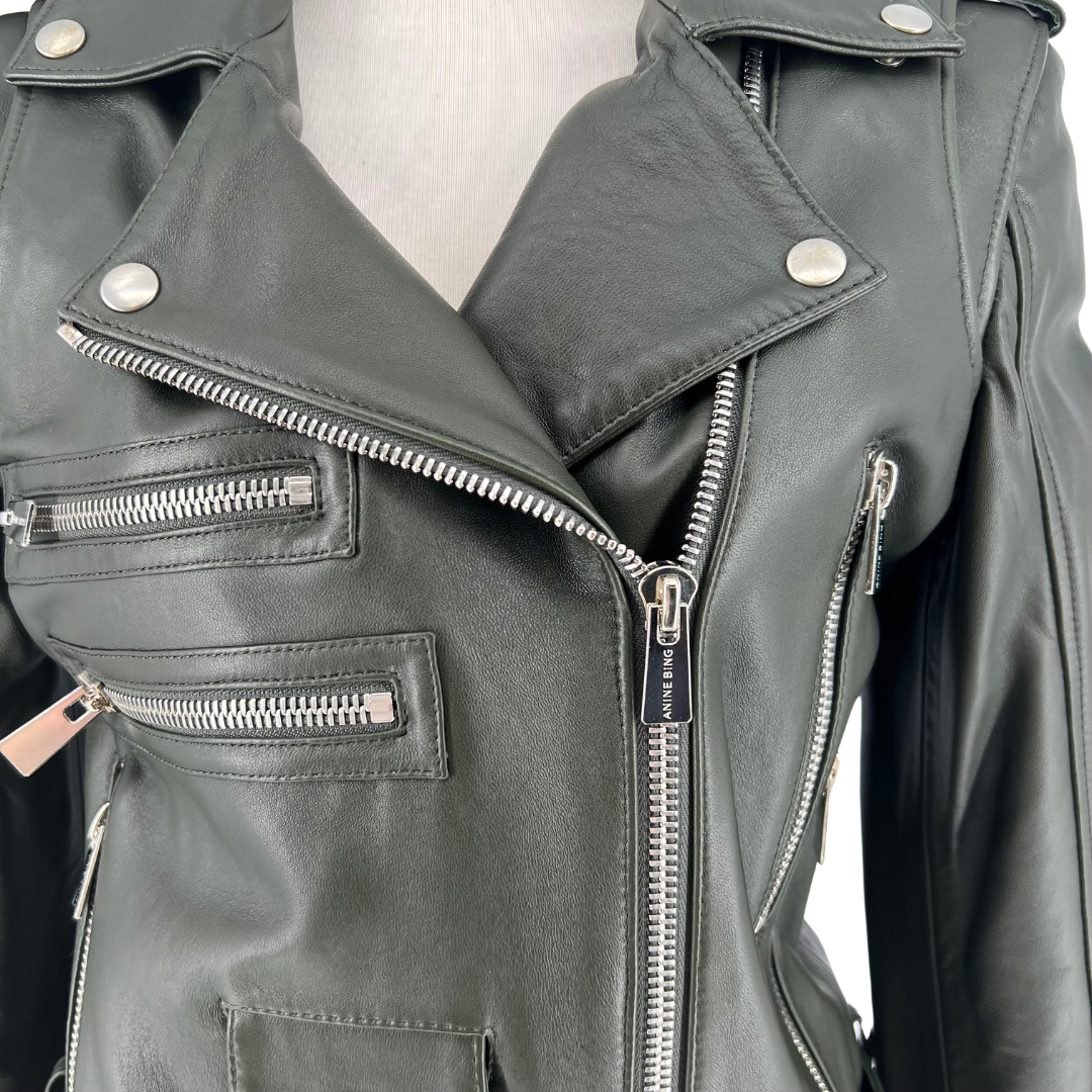 Anine Bing Deep Green Leather Jacket