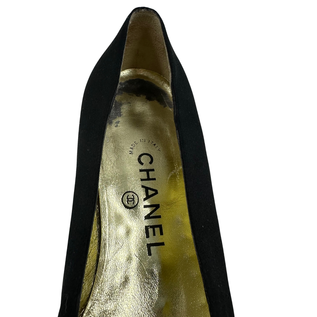 Chanel Black Multi-Color Satin Pumps
