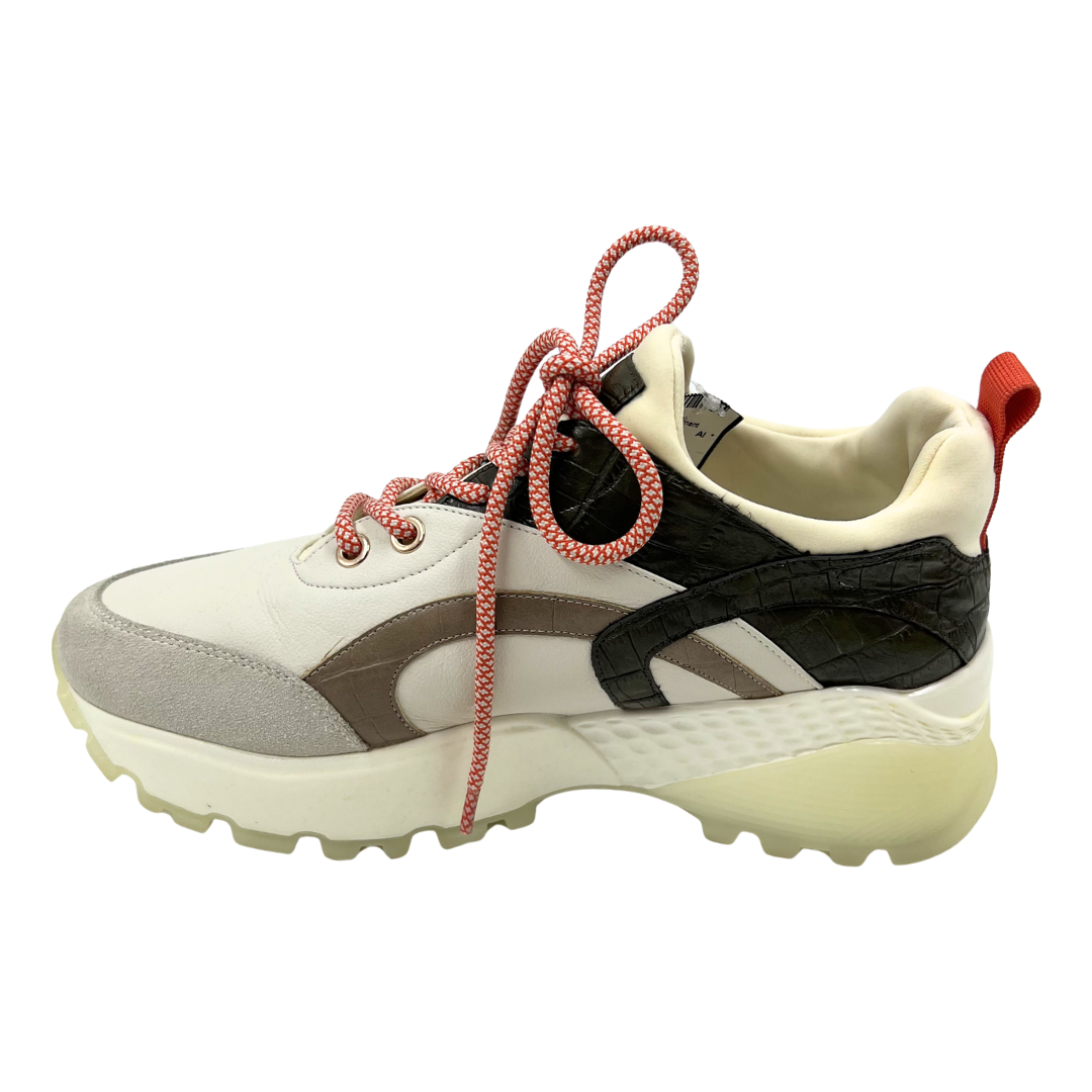 massimo santini 40 Ivory/Green Leather Sneakers
