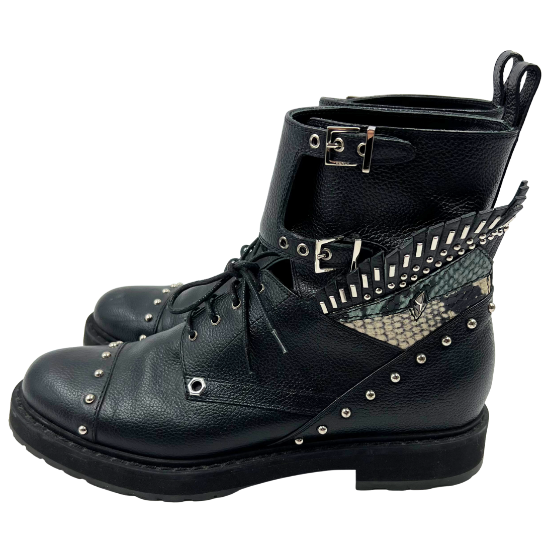 Fendi 7/7.5 38 Black/Multi Leather Boots