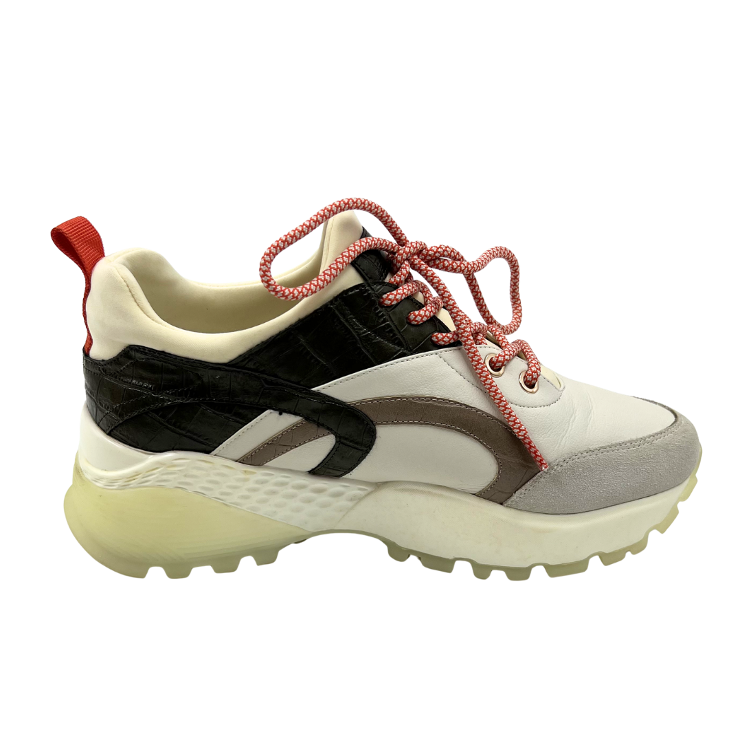 massimo santini 40 Ivory/Green Leather Sneakers