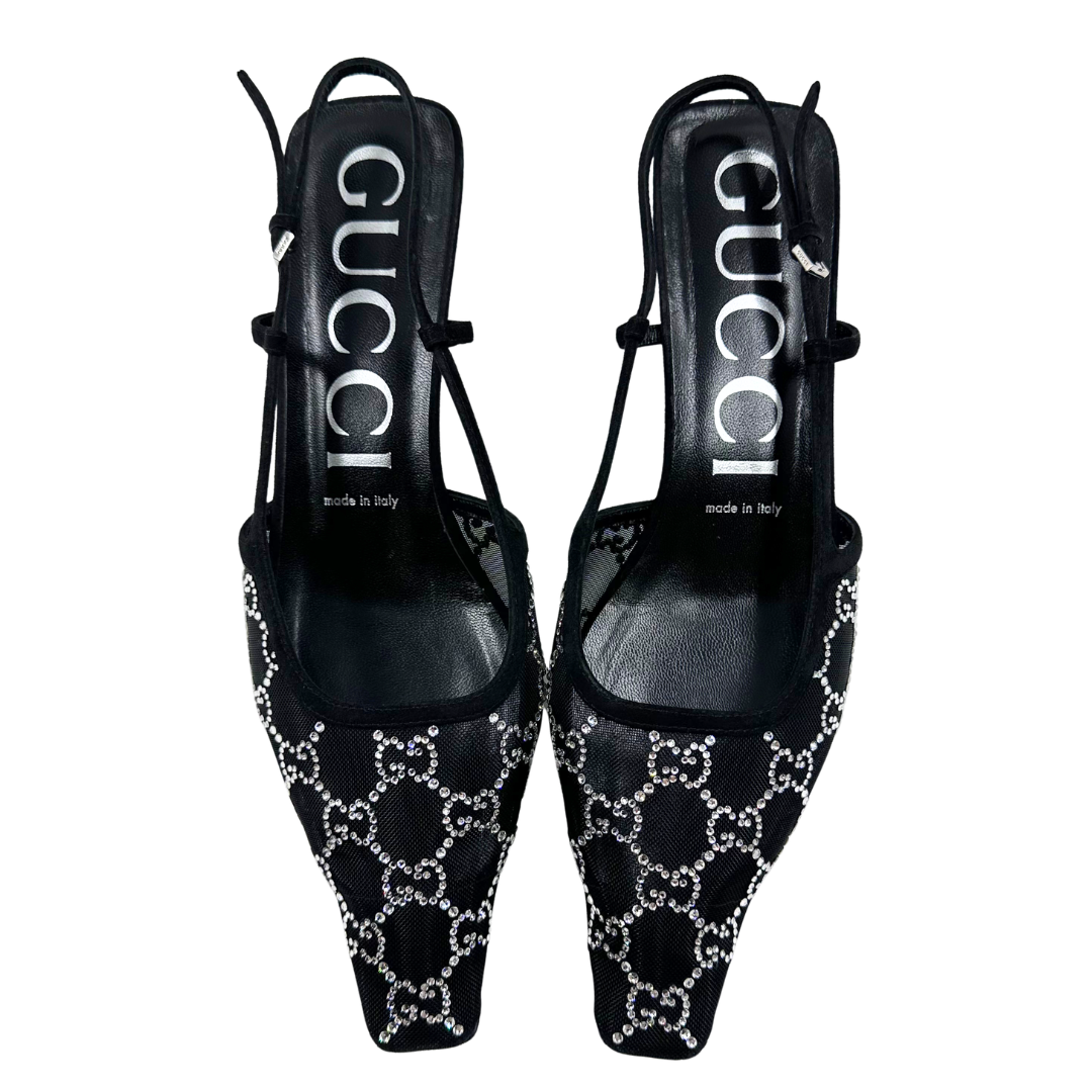 Gucci 40 Black Sequin Slingbacks