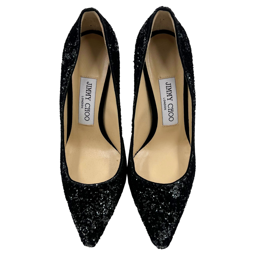 Jimmy Choo 35.5 Black Sequin Heels