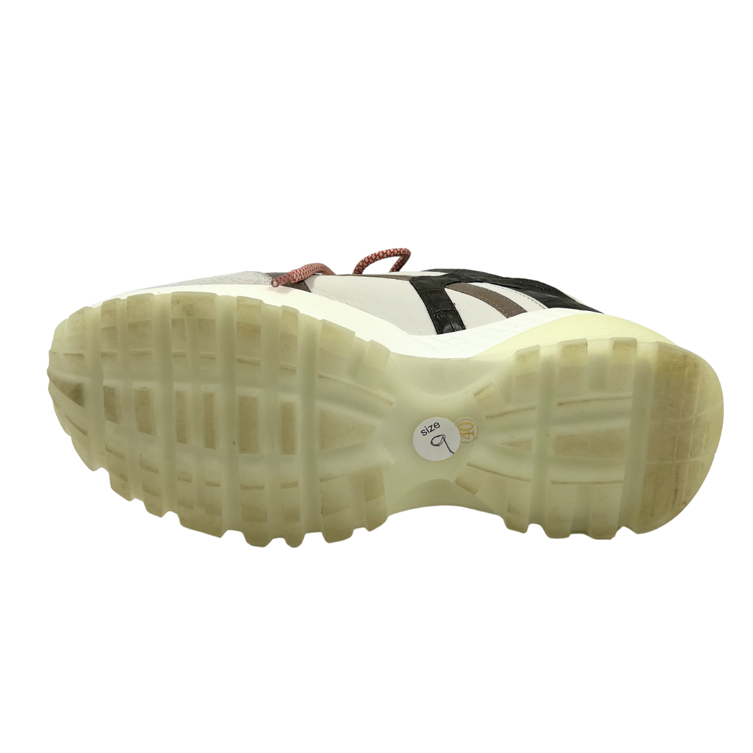 massimo santini 40 Ivory/Green Leather Sneakers