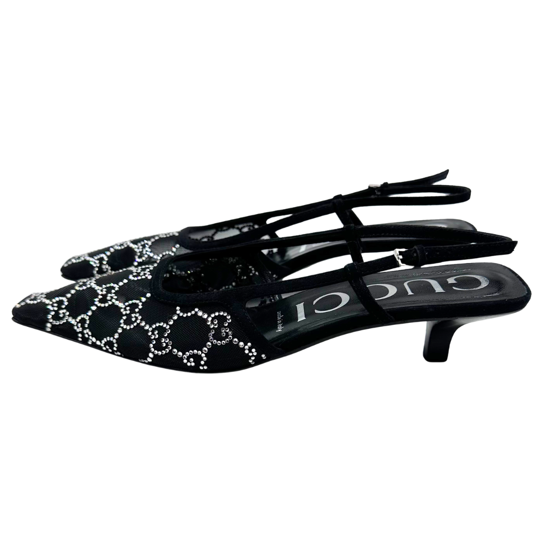 Gucci 40 Black Sequin Slingbacks