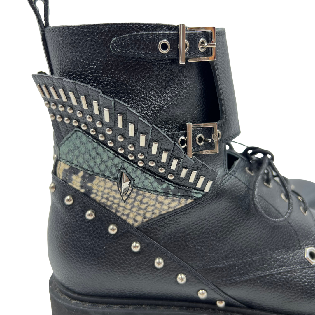 Fendi 7/7.5 38 Black/Multi Leather Boots