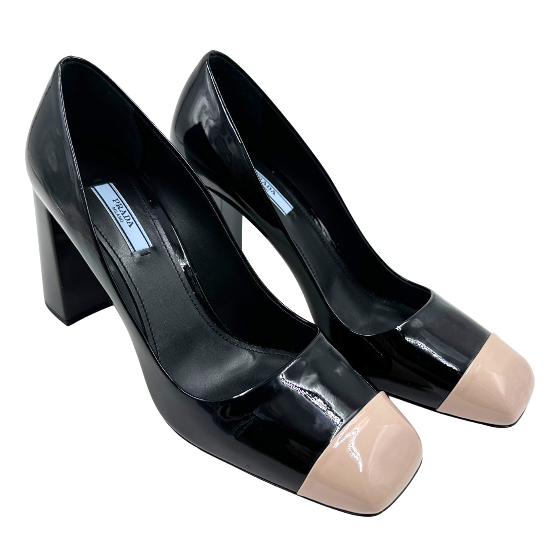 Prada 40.5 Black/Beige Patent Leather Pumps