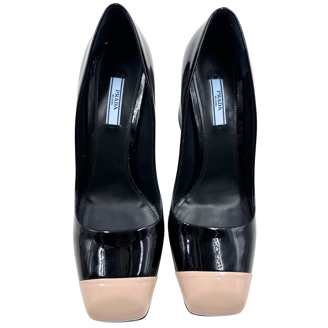 Prada 40.5 Black/Beige Patent Leather Pumps