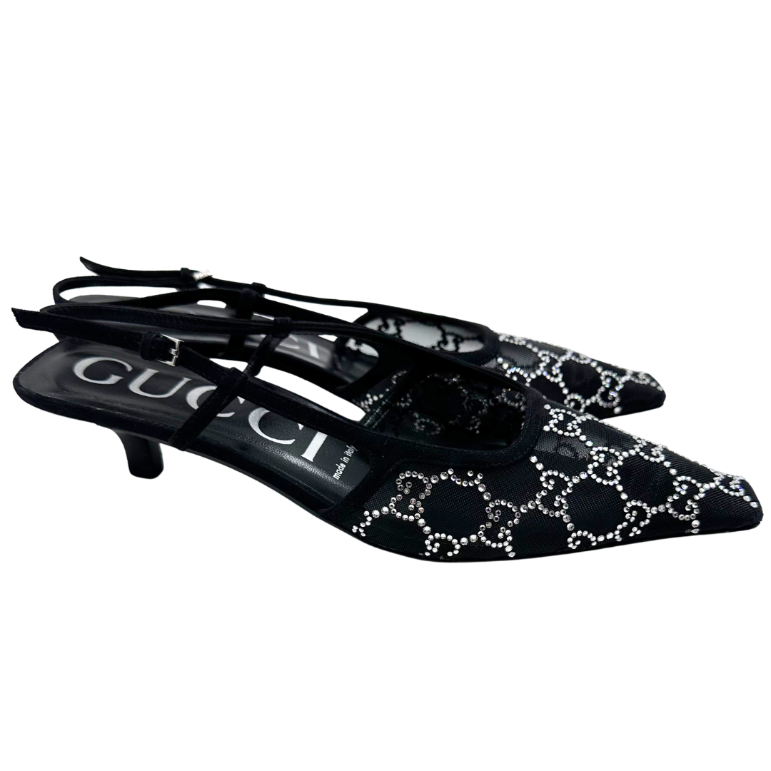 Gucci 40 Black Sequin Slingbacks