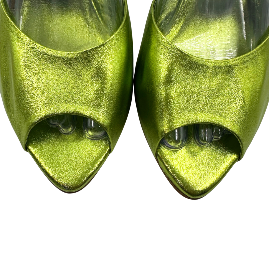 Jamie Haller 7 Chartreuse Leather Slides