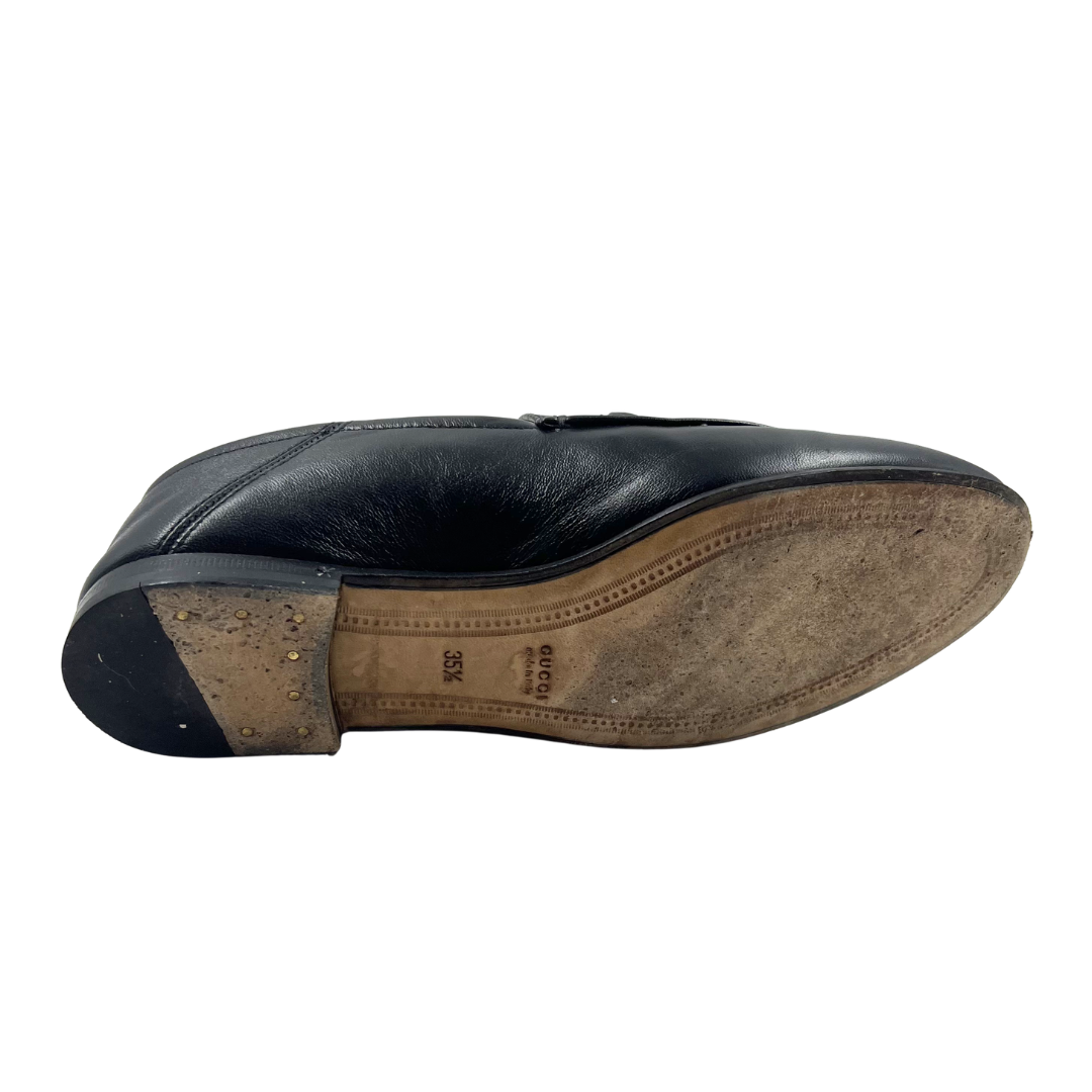Gucci 5 35.5 Black/Gold Leather Jordaan Loafers