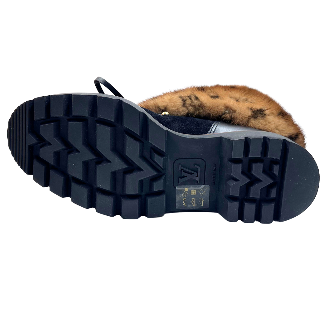 Louis Vuitton 37 Black/Brown mink fur/suede/coated canvas Boots