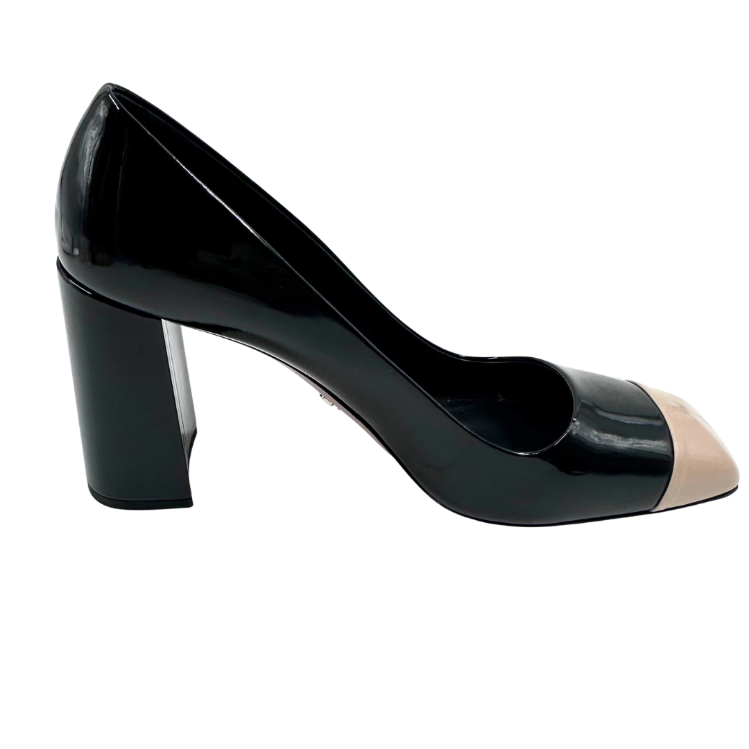 Prada 40.5 Black/Beige Patent Leather Pumps