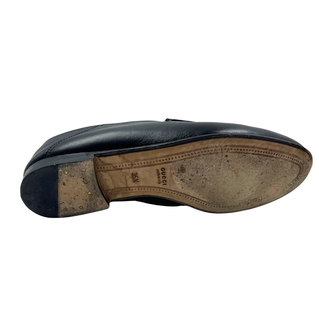 Gucci 5 35.5 Black/Gold Leather Jordaan Loafers