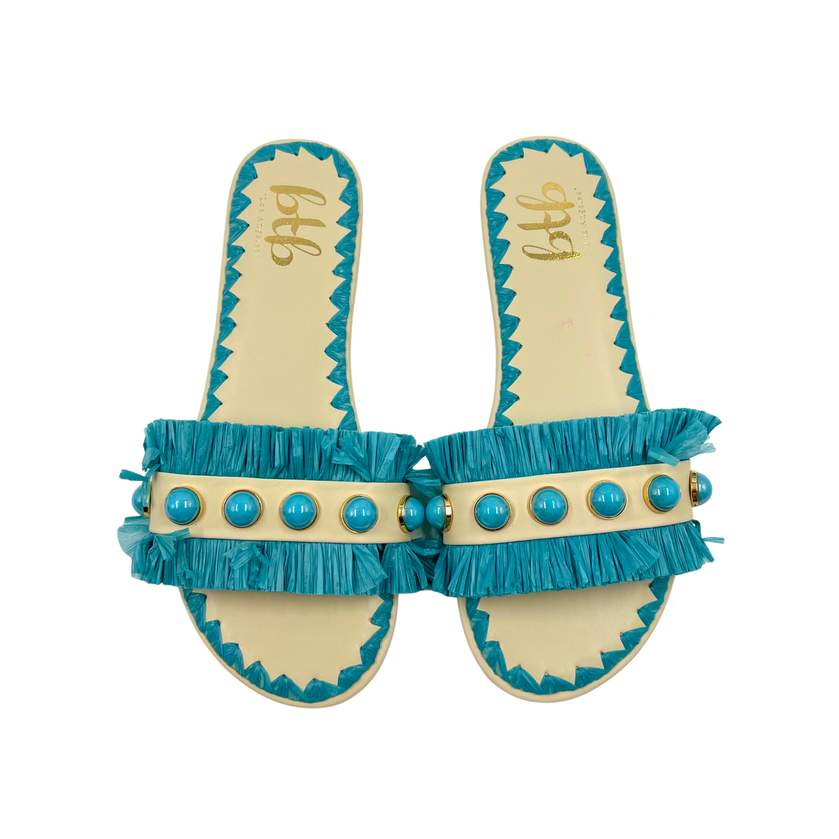 BTB Los Angeles 8 White/Blue Raffia Flats