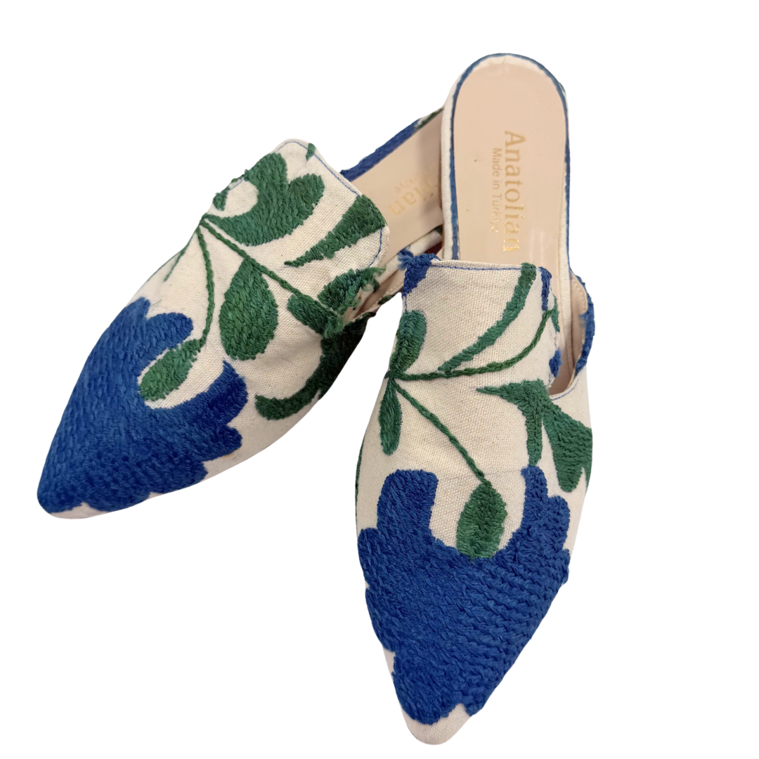Anatolian 10 41 Blue/Cream Canvas Mules