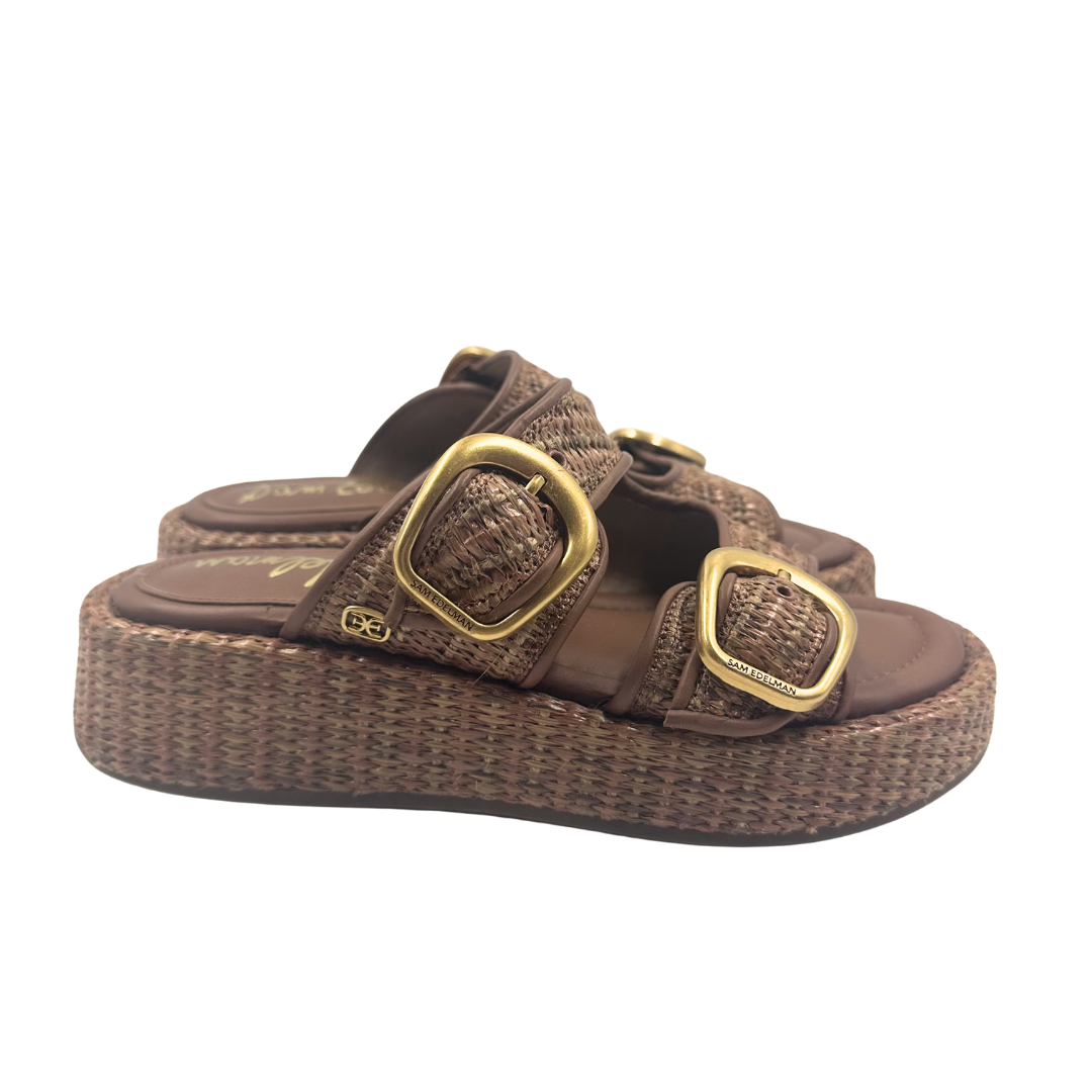 Sam Edelman 6 Tan/Brown Faux Leather Slides