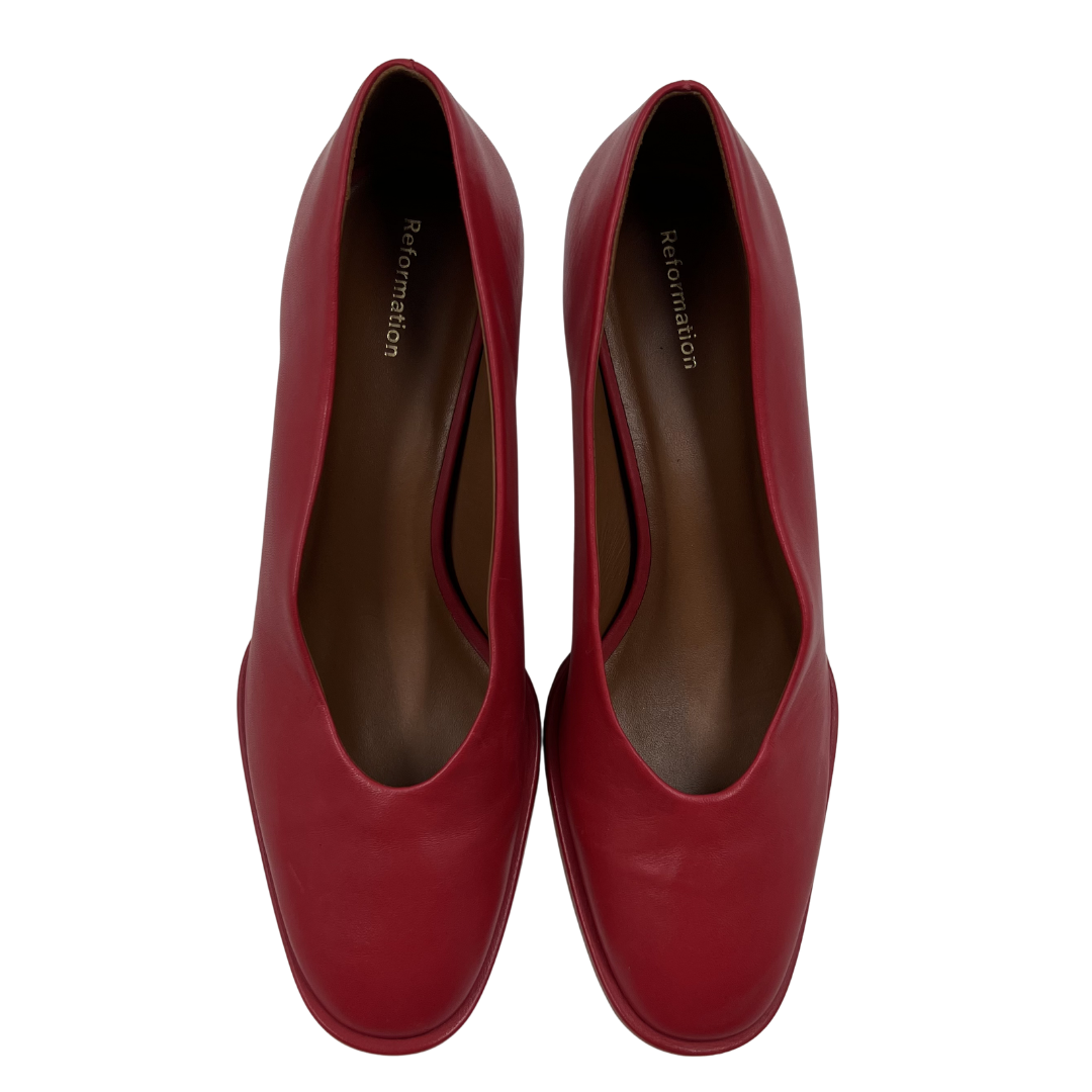 Reformation 7 Red Leather Gracelynn Heels