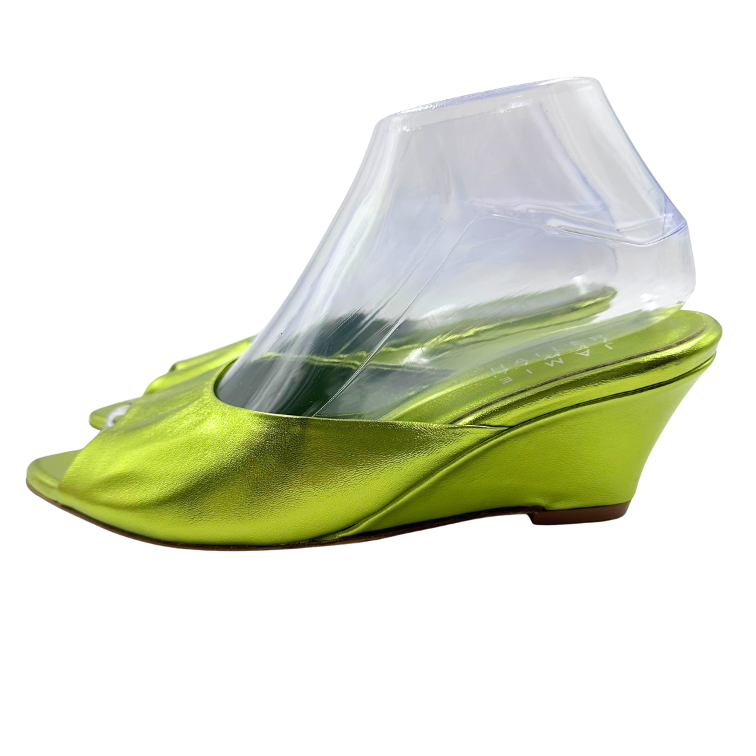 Jamie Haller 7 Chartreuse Leather Slides