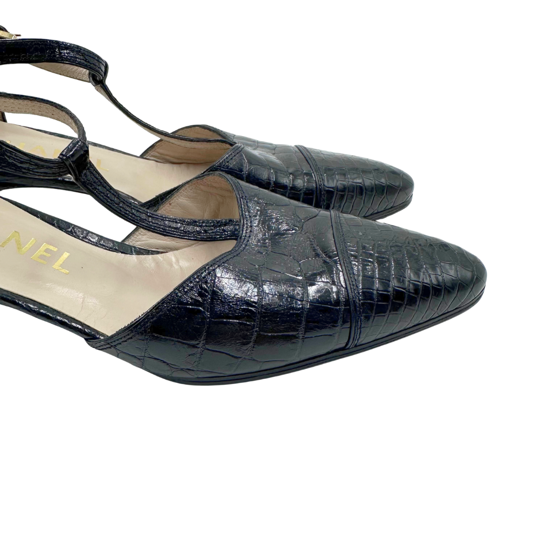 Chanel 7.5 38 Black Leather Heels