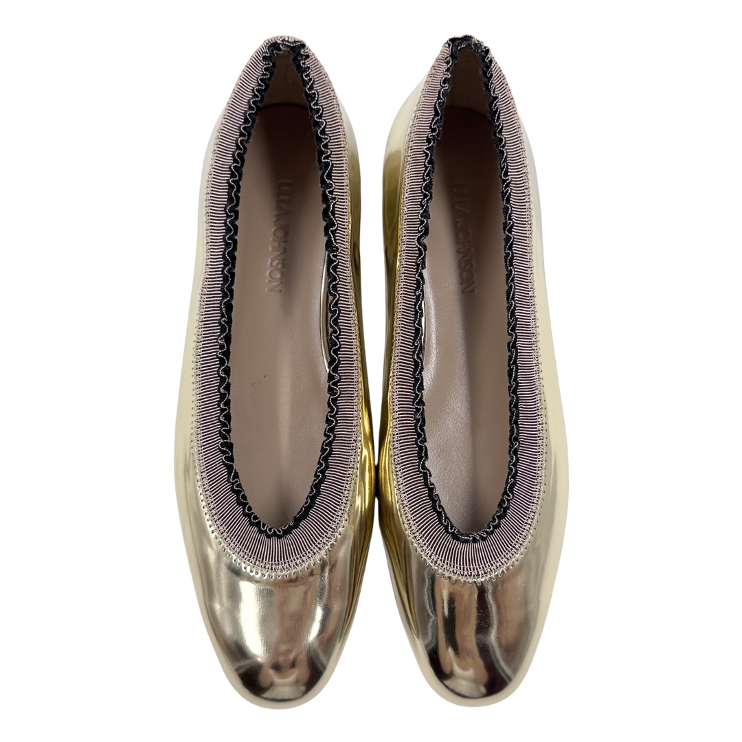 Ulla Johnson 38 Gold Elise Ruffle Ballet Flats