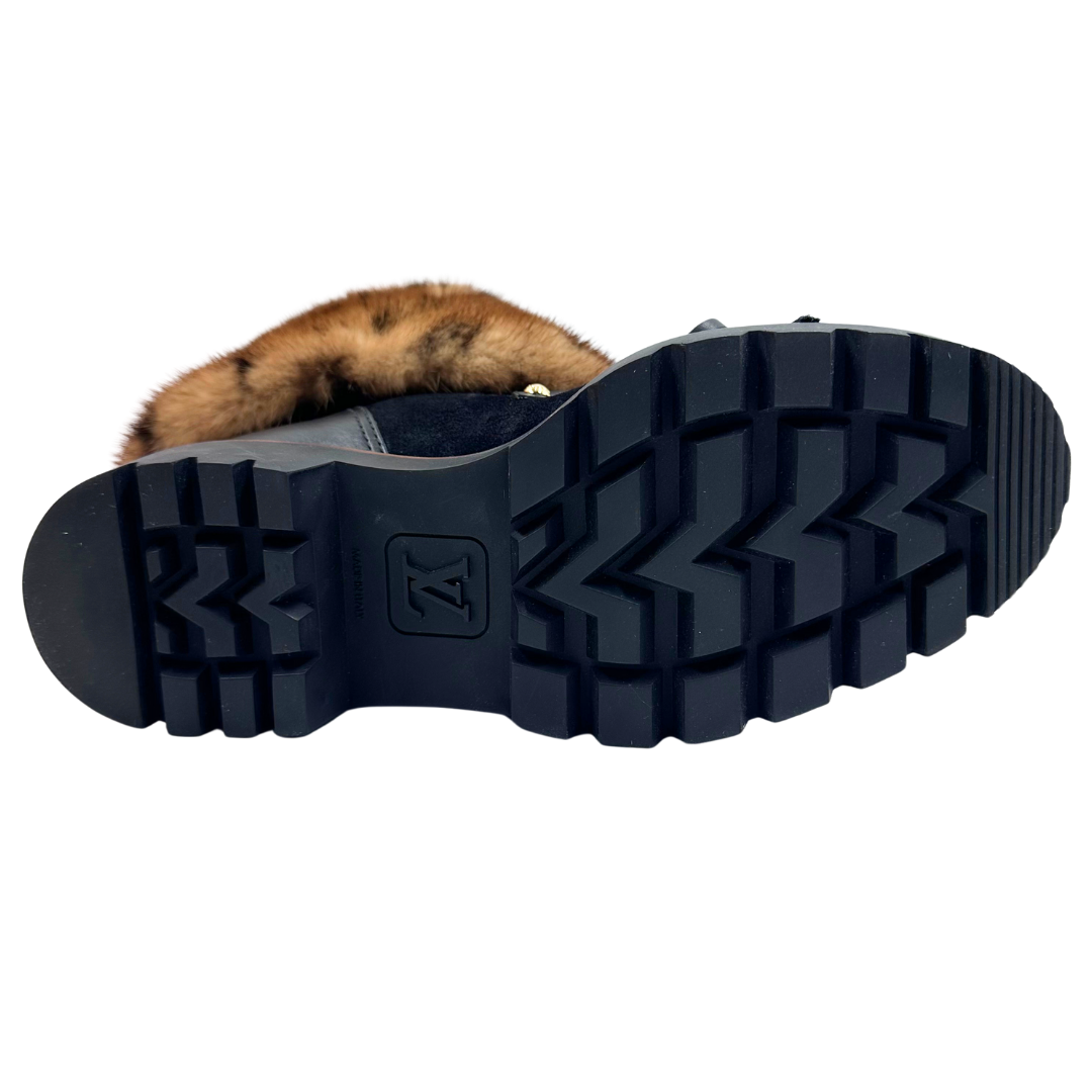 Louis Vuitton 37 Black/Brown mink fur/suede/coated canvas Boots