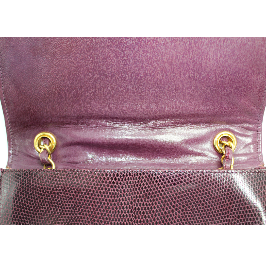 Chanel Burgundy Lizard Clutch Handbag