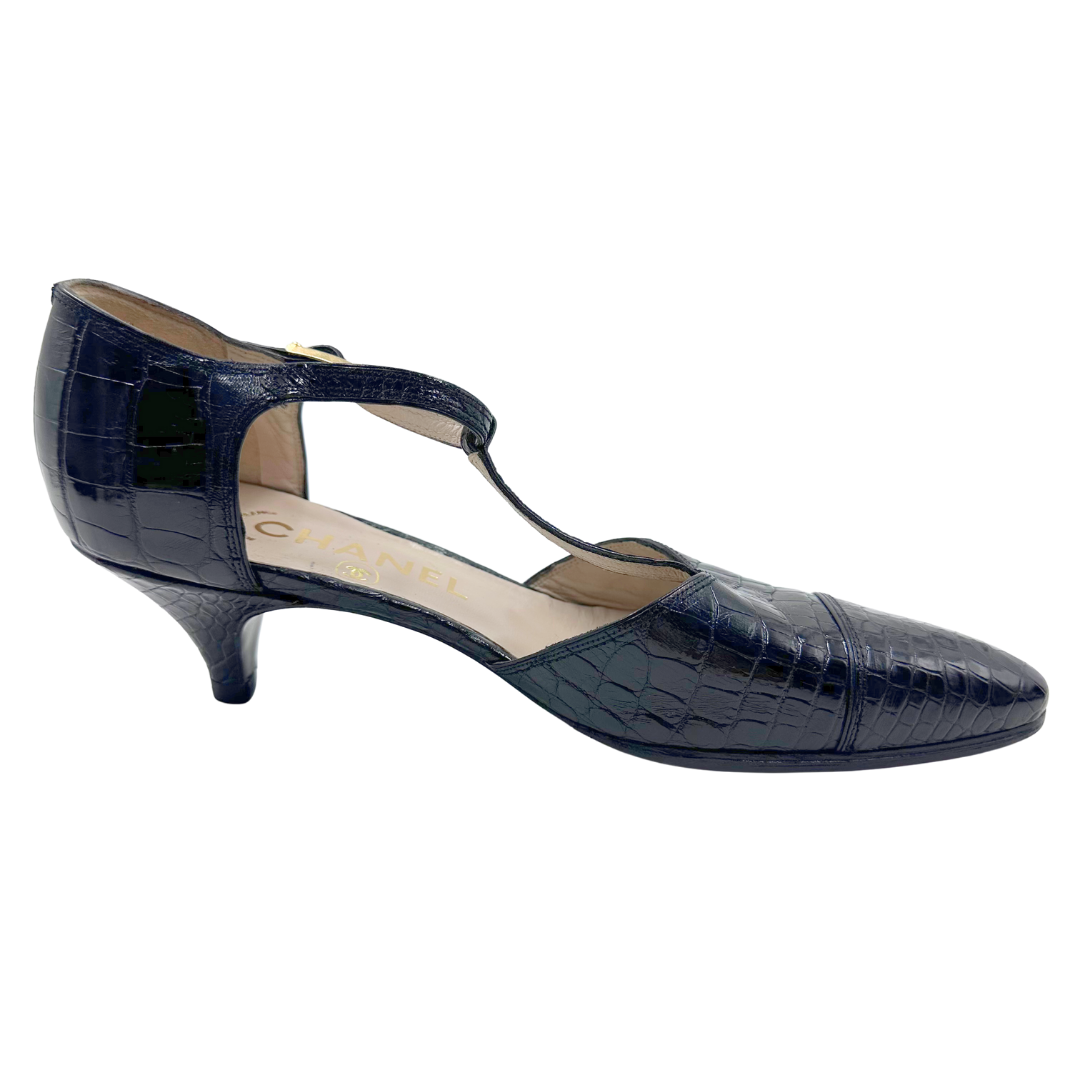 Chanel 7.5 38 Black Leather Heels