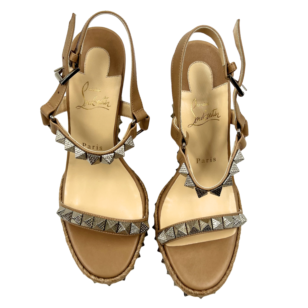 Christian Louboutin 39 Tan Pyraclou 110 Wedges