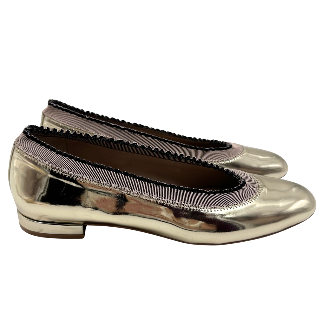 Ulla Johnson 38 Gold Elise Ruffle Ballet Flats