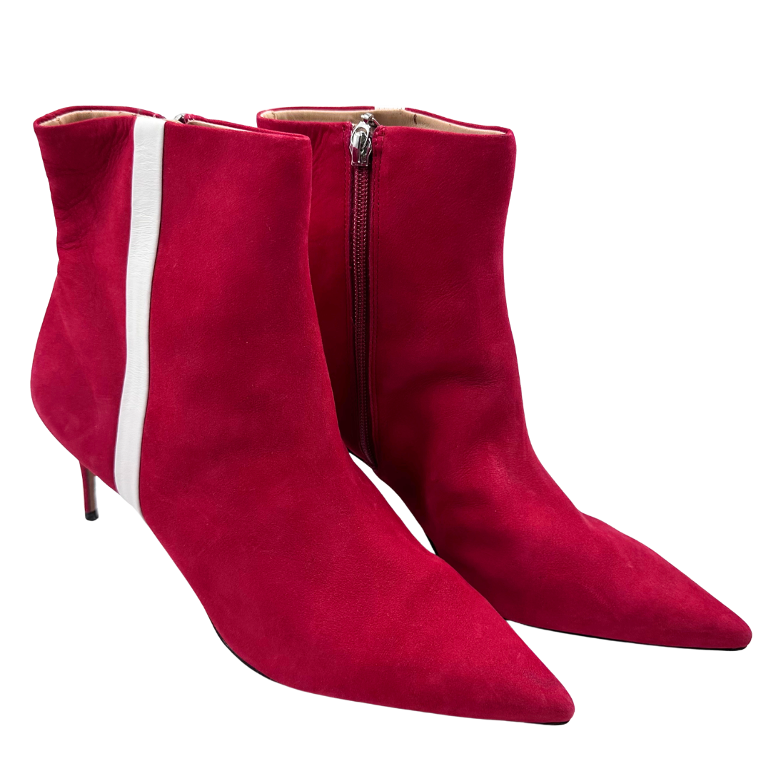 Schutz 10 red/white Suede Booties
