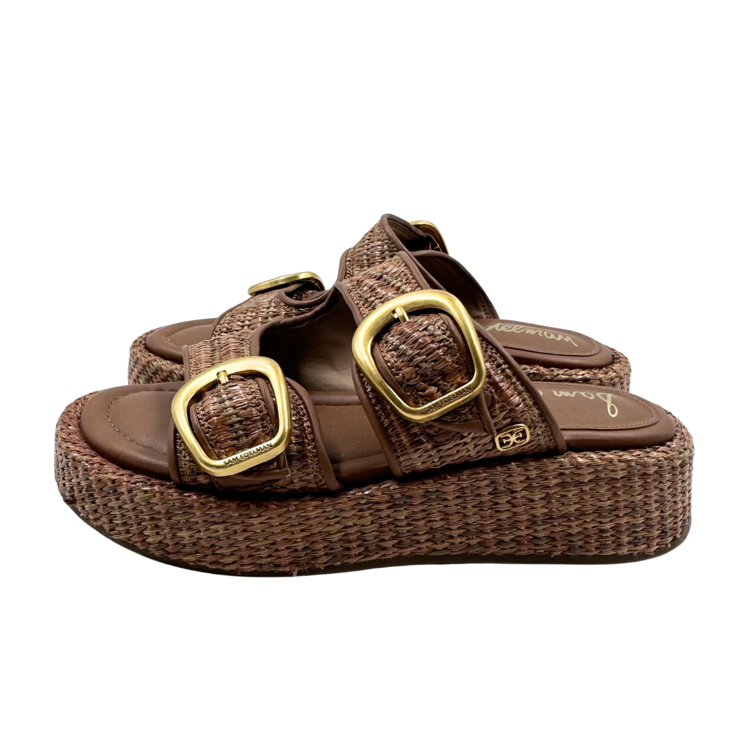 Sam Edelman 6 Tan/Brown Faux Leather Slides