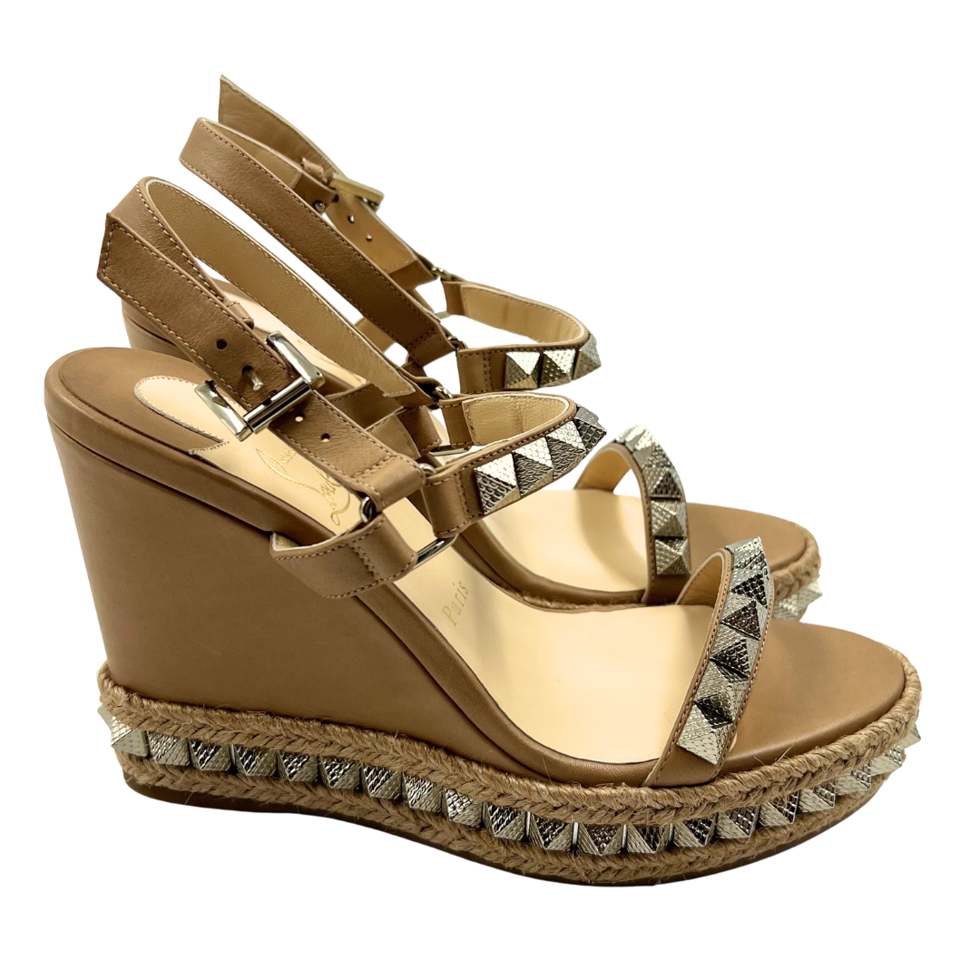 Christian Louboutin 39 Tan Pyraclou 110 Wedges