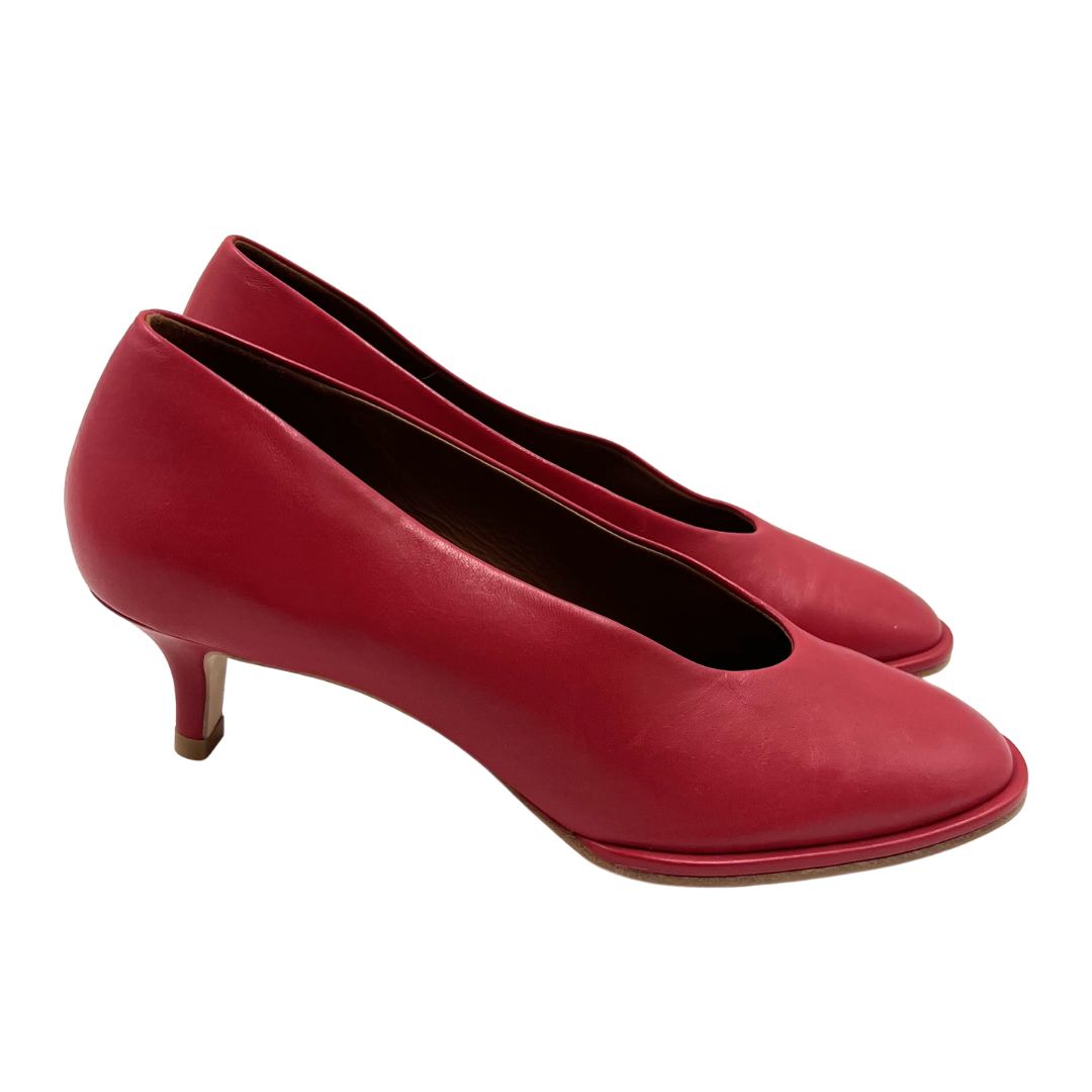 Reformation 7 Red Leather Gracelynn Heels