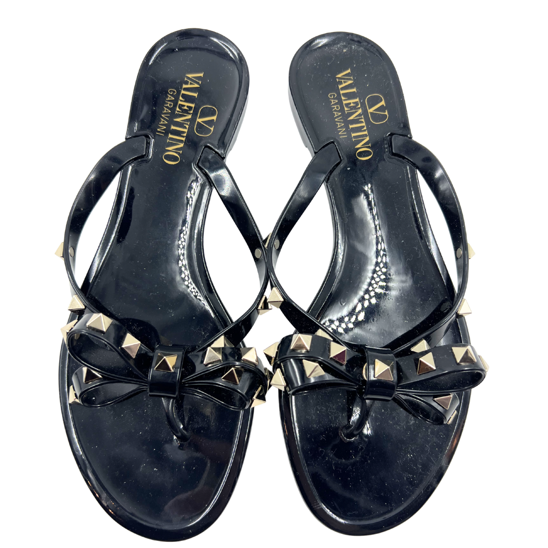 Valentino Garavani 6 37 Black Rubber Sandals