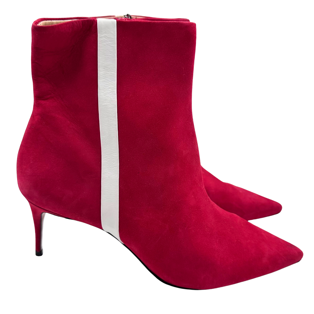 Schutz 10 red/white Suede Booties