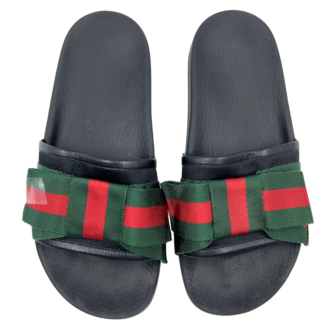 Gucci 37 Black/Multi Canvas/Leather Flip Flops