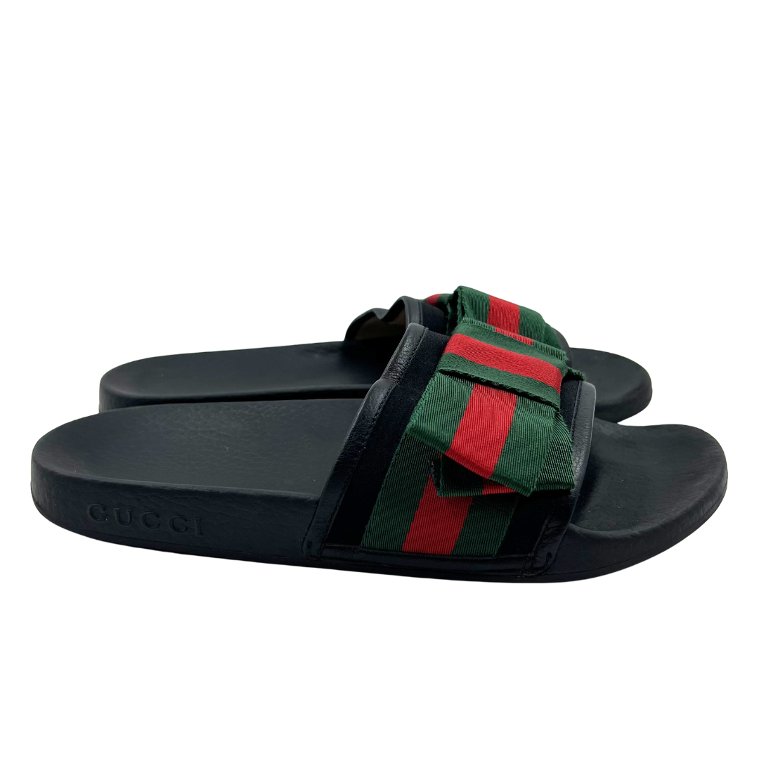 Gucci 37 Black/Multi Canvas/Leather Flip Flops