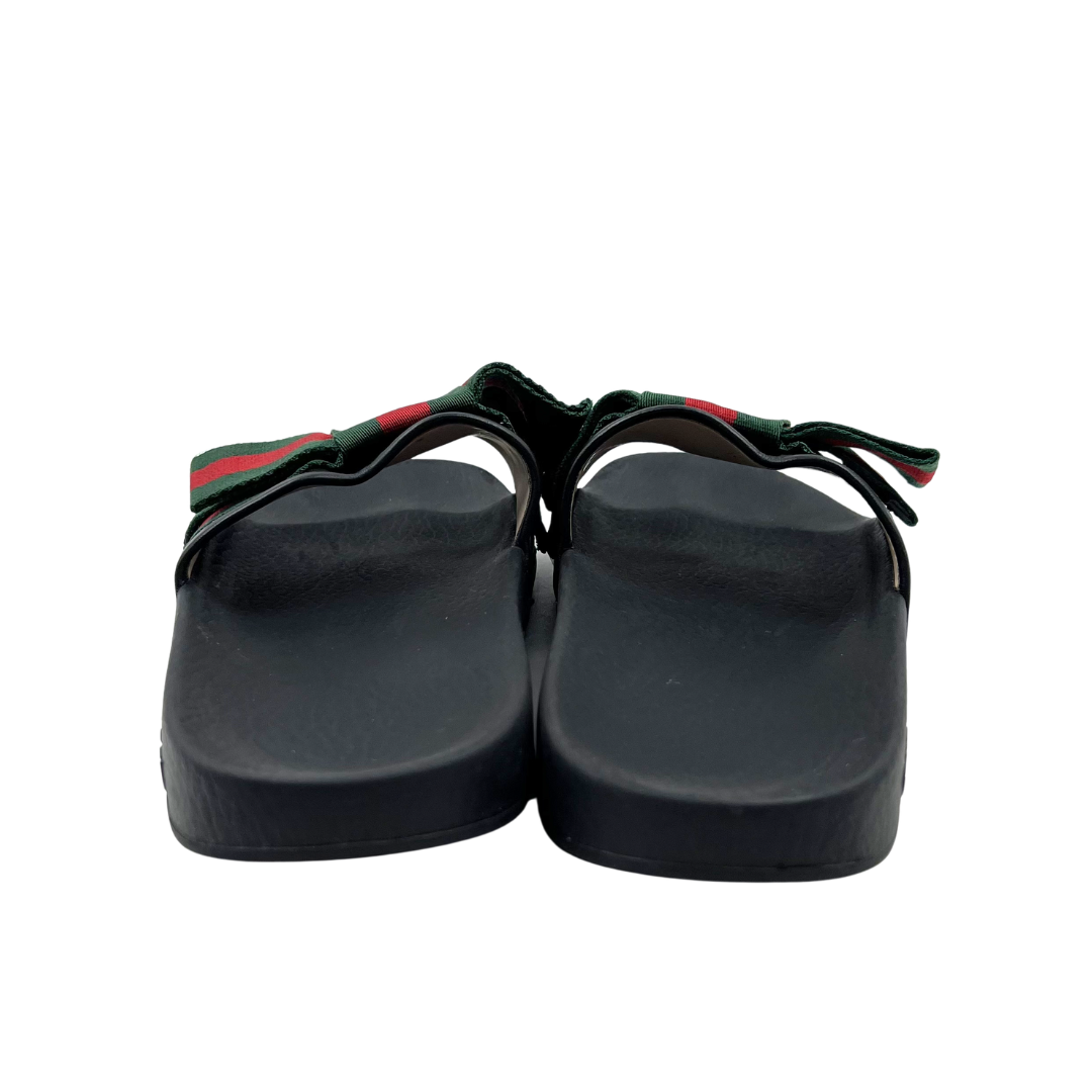 Gucci 37 Black/Multi Canvas/Leather Flip Flops