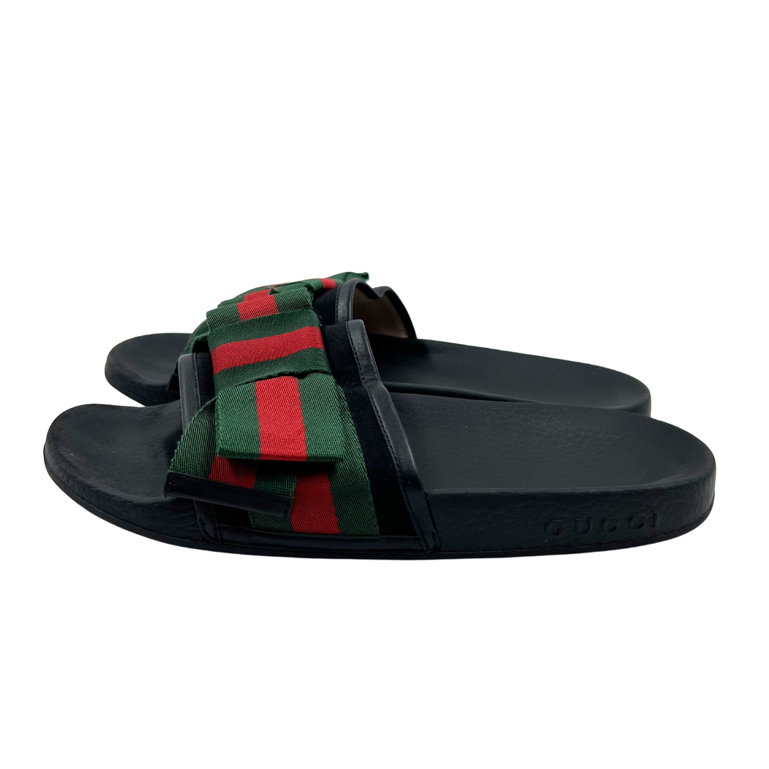 Gucci 37 Black/Multi Canvas/Leather Flip Flops
