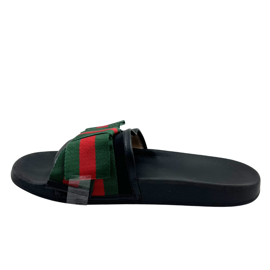 Gucci 37 Black/Multi Canvas/Leather Flip Flops