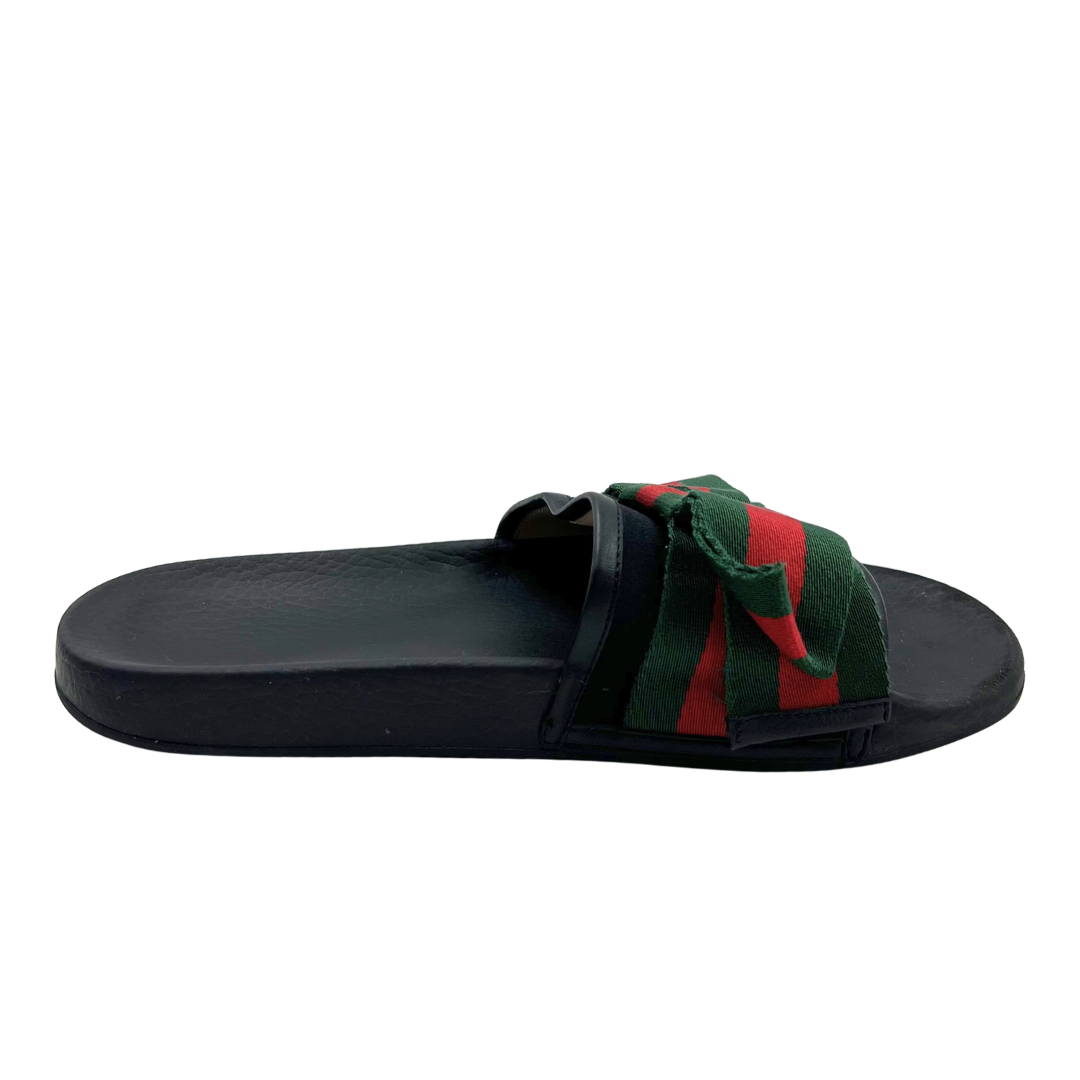 Gucci 37 Black/Multi Canvas/Leather Flip Flops