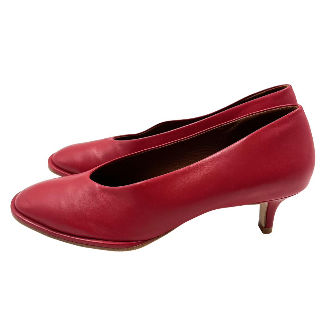 Reformation 7 Red Leather Gracelynn Heels