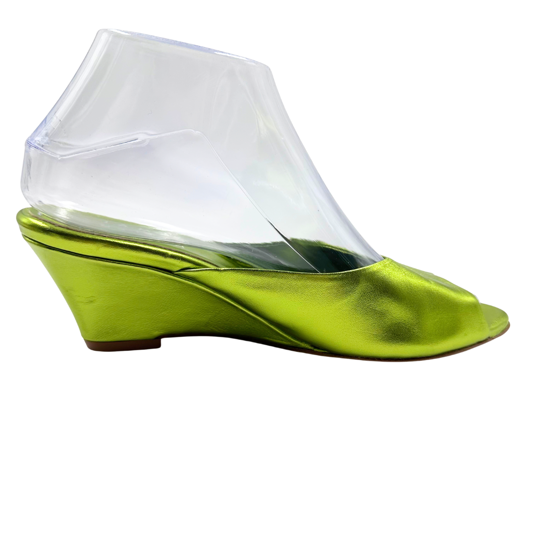 Jamie Haller 7 Chartreuse Leather Slides