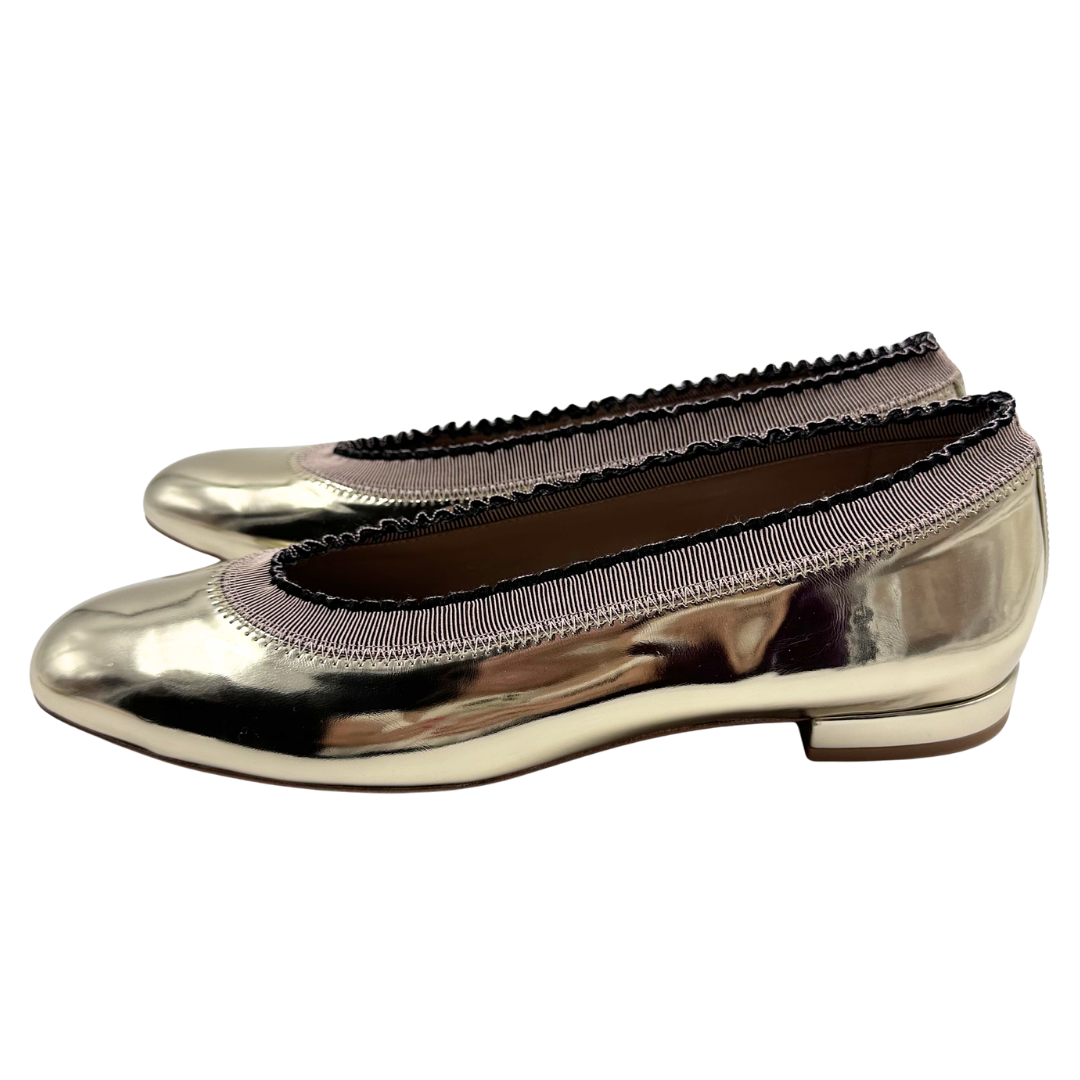 Ulla Johnson 38 Gold Elise Ruffle Ballet Flats