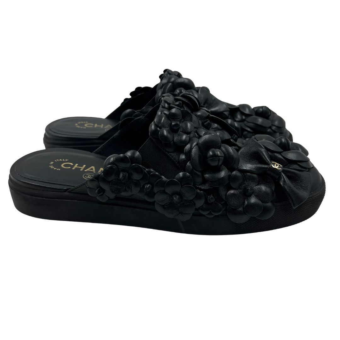 Chanel 8/8.5 39 Black Leather Mules
