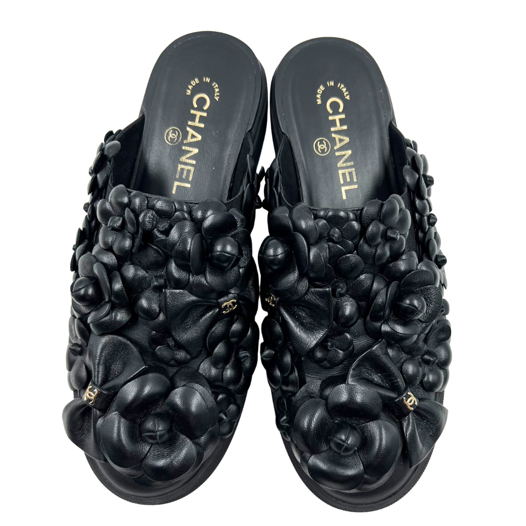 Chanel 8/8.5 39 Black Leather Mules