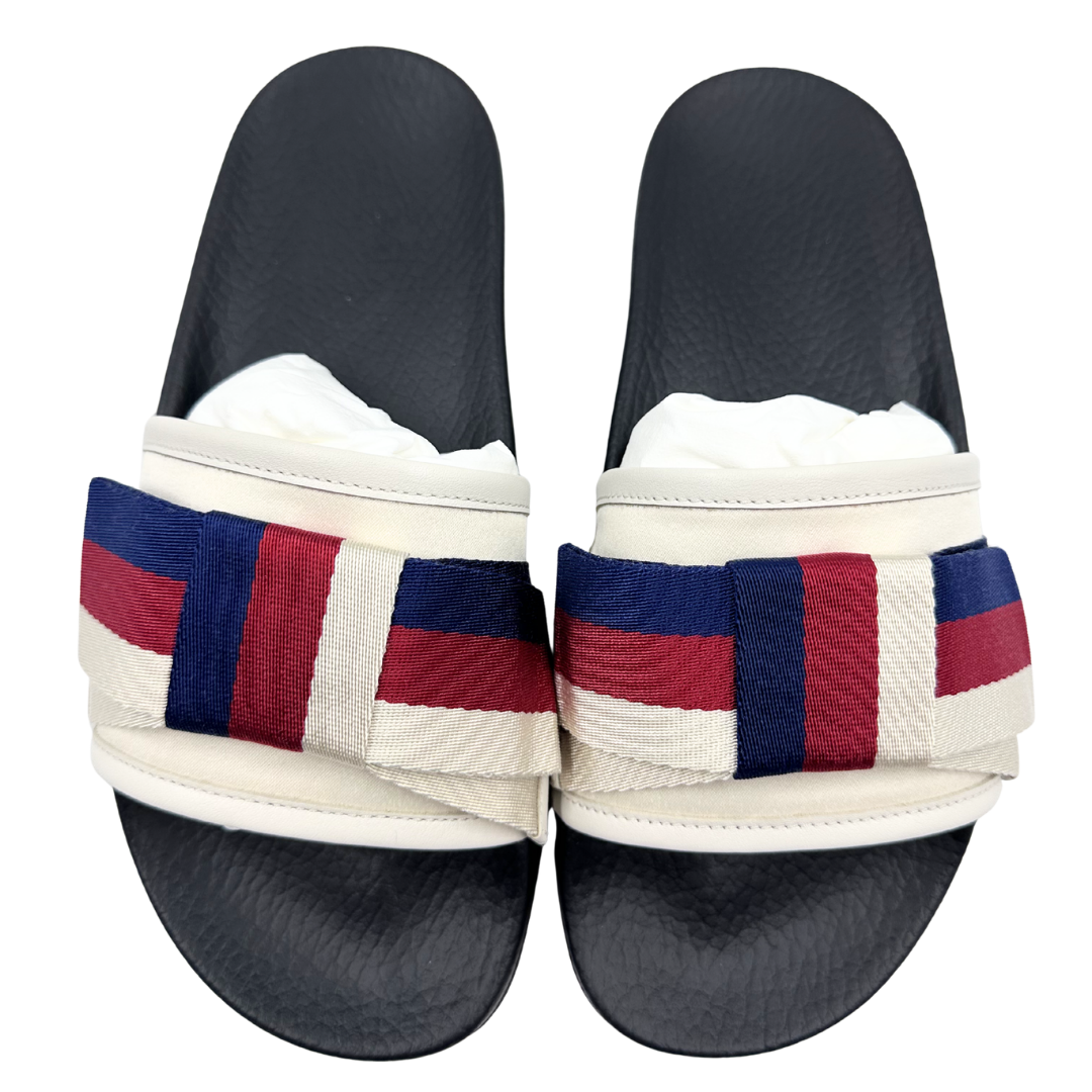 Gucci 7.5 38 Ivory/Red/Navy Fabric Slides