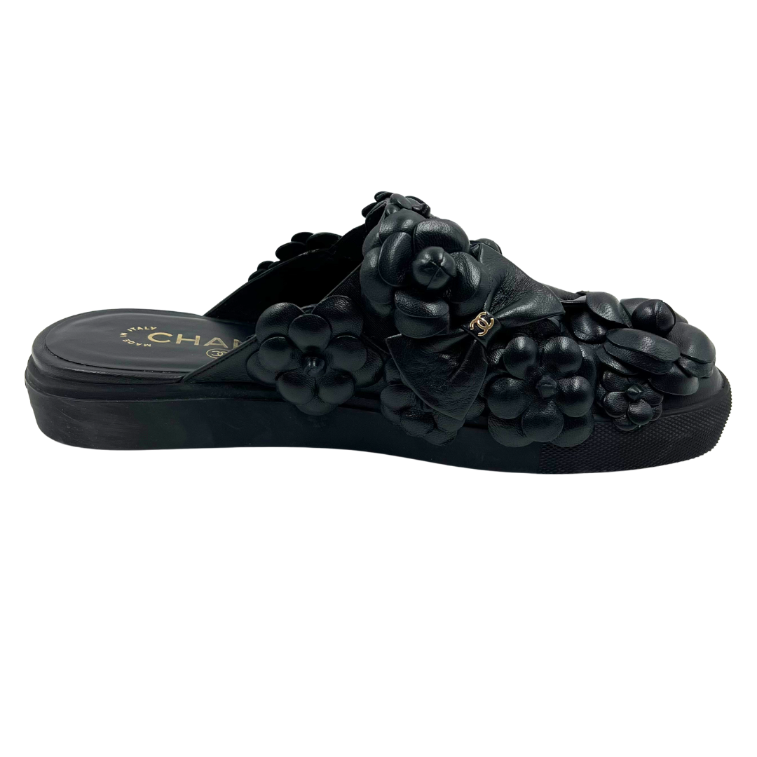 Chanel 8/8.5 39 Black Leather Mules