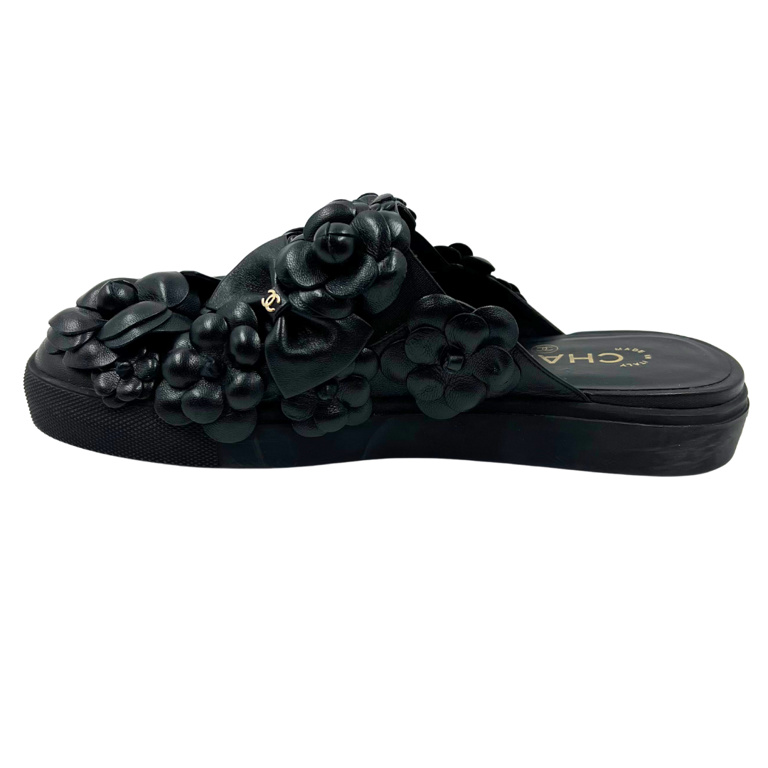 Chanel 8/8.5 39 Black Leather Mules